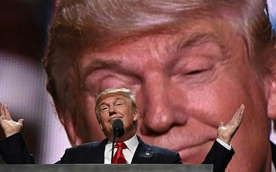 Republican presidential candidate Donald Trump addresses delegates at the end of the last day of the Republican National Convention on July 21, 2016, in Cleveland, Ohio. (AFP/Timothy A. Clary)
