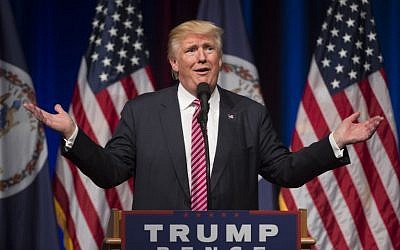 Republican presidential nominee Donald Trump speaks during a campaign event at Briar Woods High School August 2, 2016, in Ashburn, Virginia.  (AFP PHOTO / MOLLY RILEY)