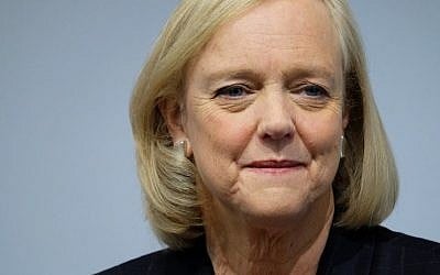 Hewlett-Packard Enterprise CEO Meg Whitman speaks at a press conference in New York on November 2, 2015. (AFP PHOTO/JEWEL SAMAD)
