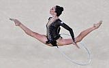Israel's Neta Rivkin competes in the individual all-around qualifying event of the Rhythmic Gymnastics at the Olympic Arena during the Rio 2016 Olympic Games in Rio de Janeiro on August 19, 2016. (AFP PHOTO / Ben STANSALL)