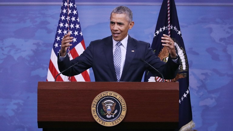 US President Barack Obama speaks to the media in Arlington, Virginia, on August 4, 2016. (Mark Wilson/Getty Images/AFP) US President Barack Obama speaks to the media in Arlington, Virginia, on August 4, 2016. (Mark Wilson/Getty Images/AFP)