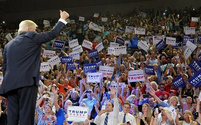 Republican presidential candidate Donald Trump thumbs-up the crowd during a campaign event at Trask Coliseum on August 9, 2016 in Wilmington, North Carolina. (Sara D. Davis/Getty Images/AFP) Republican presidential candidate Donald Trump thumbs-up the crowd during a campaign event at Trask Coliseum on August 9, 2016 in Wilmington, North Carolina. (Sara D. Davis/Getty Images/AFP)