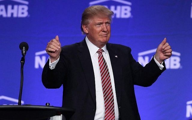 Republican presidential nominee Donald Trump speaks during an address to the National Association of Home Builders at the Fontainebleau Miami Beach hotel, in Miami Beach, Florida, August 11, 2016 . (Joe Raedle/Getty Images/AFP)
