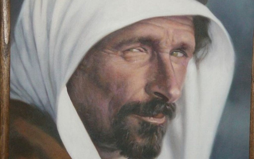 Mithqal al-Fayez, painted for the family from a 1920s black and white photo. (Courtesy) Mithqal al-Fayez, painted for the family from a 1920s black and white photo. (Courtesy)