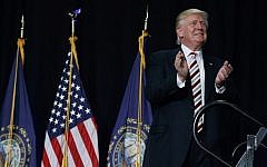 Republican US presidential candidate Donald Trump arrives for a campaign rally at Windham High School in Windham, New Hampshire, on August 6, 2016. (AP/Evan Vucci)