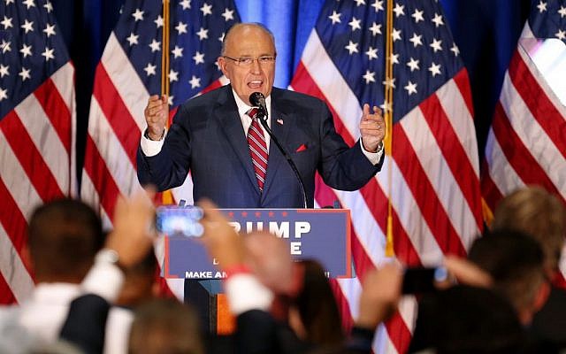 Former New York Mayor Rudy Giuliani speaks before Republican Presidential candidate Donald Trump in Youngstown, Ohio, Monday, August 15, 2016. (AP/Gerald Herbert) Former New York Mayor Rudy Giuliani speaks before Republican Presidential candidate Donald Trump in Youngstown, Ohio, Monday, August 15, 2016. (AP/Gerald Herbert)