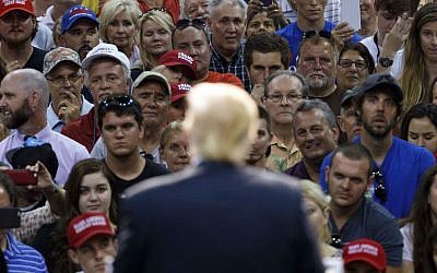 Republican presidential candidate Donald Trump at a campaign town hall at Ocean Center in Daytona Beach, Florida, Wednesday, Aug. 3, 2016. (AP Photo/Evan Vucci)