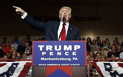 Republican presidential candidate Donald Trump speaks during a campaign rally at Cumberland Valley High School, Monday, Aug. 1, 2016, in Mechanicsburg, Pa. (AP Photo/Evan Vucci)