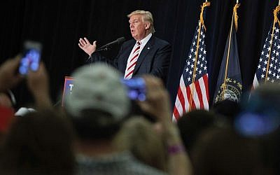 Republican presidential candidate Donald Trump speaks during a campaign rally at Windham High School, Saturday, Aug. 6, 2016, in Windham, N.H. (AP Photo/Evan Vucci)