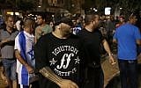 Israeli rap singer Yoav Eliasi takes part at a right-wing demonstration in support of Israel's offensive in the Gaza Strip, in Tel Aviv, Israel, August 9, 2014. (Flash90)