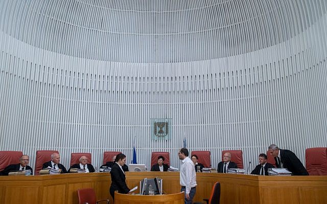 Israel's Supreme Court justices on April 17, 2016. (Photo by Yonatan Sindel/Flash90)