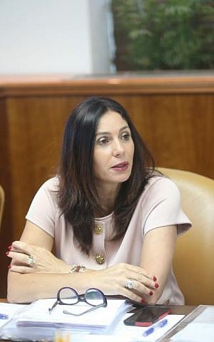 F160710AKPOOL02 Culture and Sport Minister Miri Regev seen at the weekly cabient meeting in the Prime Minister's Office, Jerusalem July 10, 2016. (Alex Kolomoisky/POOL)