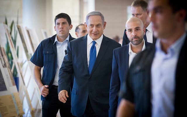 Prime Minister Benjamin Netanyahu arrives at a Likud faction meeting in the Knesset on August 1, 2016. (Miriam Alster/Flash90) Prime Minister Benjamin Netanyahu arrives at a Likud faction meeting in the Knesset on August 1, 2016. (Miriam Alster/Flash90)