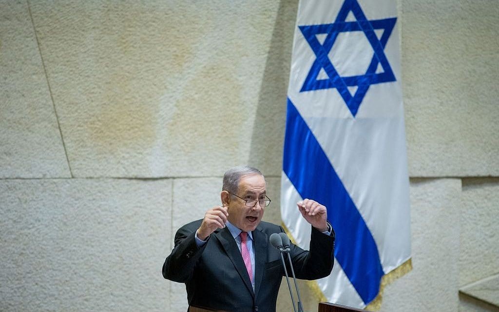Prime Minister Benjamin Netanyahu speaks in the Knesset during a special session marking the anniversary of right-wing Zionist leader Zeev Jabotinsky's death, on August 3, 2016. (Photo by Yonatan Sindel/Flash90)