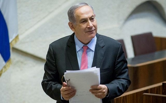 Prime Minister Benjamin Netanyahu in the Knesset, Jerusalem, August 3, 2016. (Yonatan Sindel/Flash90) Prime Minister Benjamin Netanyahu in the Knesset, Jerusalem, August 3, 2016. (Yonatan Sindel/Flash90)
