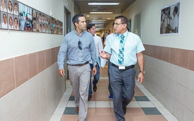 George P. Bush (L) walks as he visits with delegation of Businessmen from Texas at the Ziv Medical Center in Safed, Northern Israel, August 16, 2016. (Ziv Medical Center) George P. Bush (L) walks as he visits with delegation of Businessmen from Texas at the Ziv Medical Center in Safed, Northern Israel, August 16, 2016. (Ziv Medical Center)
