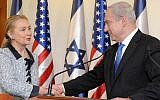 Then Secretary of State Hillary Clinton meeting with Israeli Prime Minister Benjamin Netanyahu at the prime minister’s office in Jerusalem, Israel on November 20, 2012. (Avi Ohayon/GPO via Getty Images)