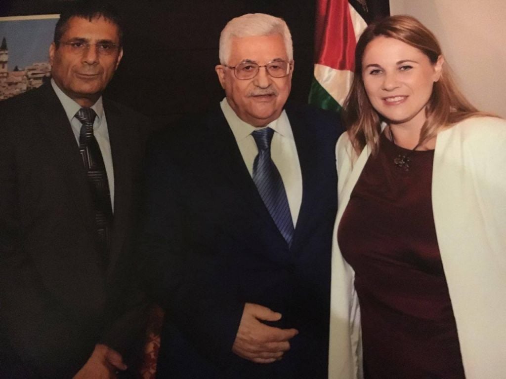 Palestinian President Abu Mazen is flanked by Zionist Union MKs Ksenia Svetlova (right) and Yossi Yona in a photo taken during an August 2016 visit to Ramallah. (Facebook) Palestinian President Abu Mazen is flanked by Zionist Union MKs Ksenia Svetlova (right) and Yossi Yona in a photo taken during an August 2016 visit to Ramallah. (Facebook)