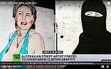 Before and after images of a mural depicting Democrat presidential nominee Hillary Clinton, Melbourne, Australia. (YouTube/Lushsux)