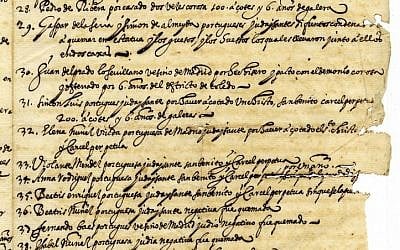 A register of blasphemers, heretics and Jews by the Holy Office of Toledo, Spain, 1632; Ink on paper. (Courtesy/ New Mexico History Museum) 