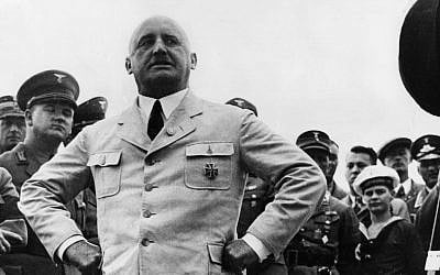 Julius Streicher, founder of Nazi propaganda paper Der Sturmer, striking a pose in Berlin, August 15, 1935. (Getty Images/JTA)