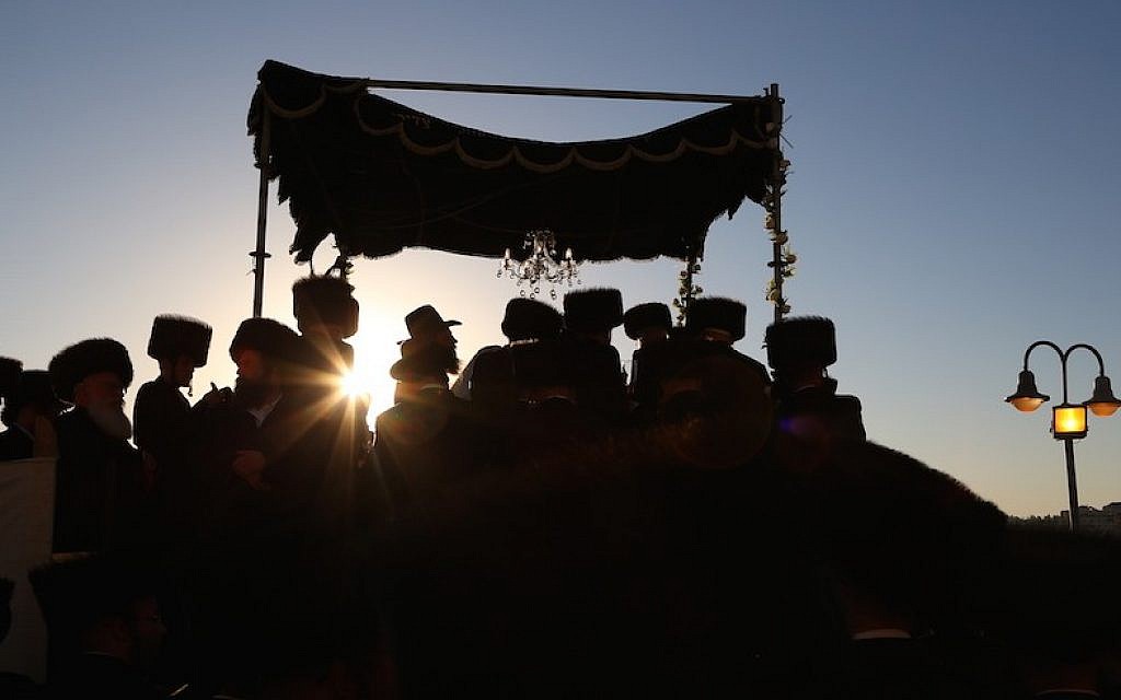 Illustrative: Hasidic Jewish men celebrating a wedding in Israel, where marriage and divorce is legally under the authority of the Orthodox Chief Rabbinate. (Yaakov Lederman/Flash90) Illustrative: Hasidic Jewish men celebrating a wedding in Israel, where marriage and divorce is legally under the authority of the Orthodox Chief Rabbinate. (Yaakov Lederman/Flash90)
