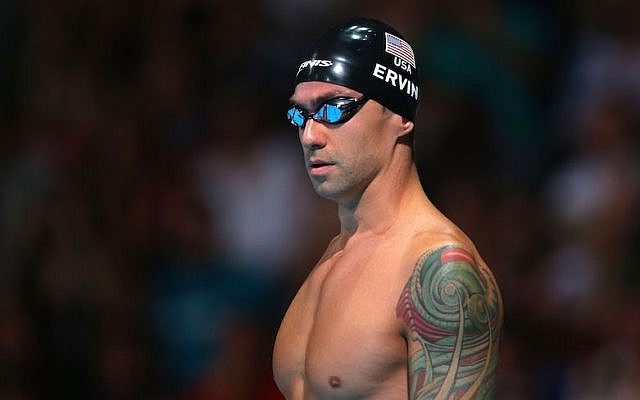 Anthony Ervin preparing for the 50-meter freestyle semifinal at the FINA World Championships in Barcelona, Spain, Aug. 2, 2013. (Clive Rose/Getty Images) Anthony Ervin preparing for the 50-meter freestyle semifinal at the FINA World Championships in Barcelona, Spain, Aug. 2, 2013. (Clive Rose/Getty Images)