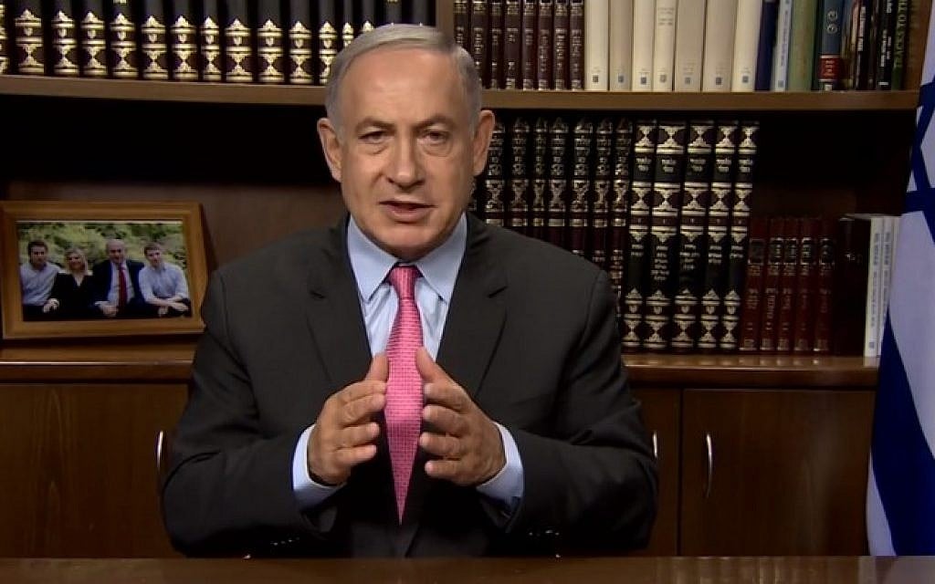 Prime Minister Benjamin Netanyahu speaks in a video published on Facebook on August 11, 2016, in which he slams Hamas for taking aid money to 'build a war machine to murder Jews' (screen capture: Facebook) Prime Minister Benjamin Netanyahu speaks in a video published on Facebook on August 11, 2016, in which he slams Hamas for taking aid money to 'build a war machine to murder Jews' (screen capture: Facebook)