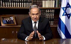 Prime Minister Benjamin Netanyahu speaks on video about recent footage showing a Palestinian father telling soldiers to shoot his son, August 3, 2016. (screen capture: YouTube)