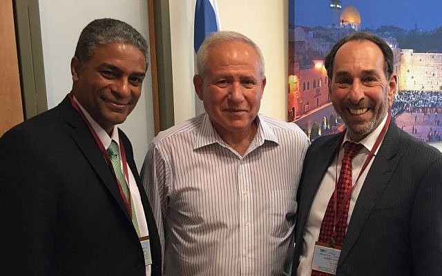 From left to right: Cuban dissident Oscar Biscet, MK Avi Dichter, and US-Cuban scholar Jose Azel, in Jerusalem, August 2016 (Lily Azel) From left to right: Cuban dissident Oscar Biscet, MK Avi Dichter, and US-Cuban scholar Jose Azel, in Jerusalem, August 2016 (Lily Azel)
