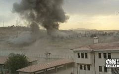 The aftermath of a car bomb detonated outside a police station in the southeastern Turkish town of Cizre on August 26, 2016. (screen capture: CNN Turk)