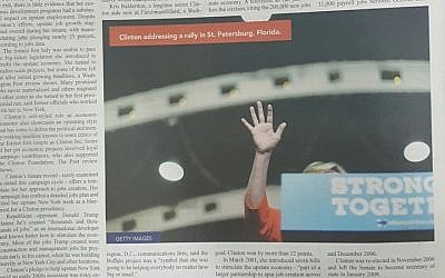 This picture of Hillary Clinton — sort of — appeared in a Haredi Orthodox newspaper. (Onlysimchas.org via JTA)