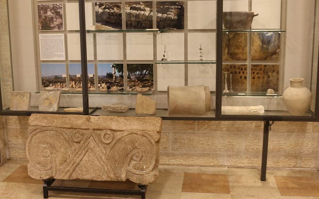 Displays inside kibbutz Ramat Rachel's guesthouse. (Shmuel Bar-Am)