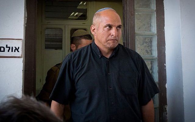 Eliyahu Libman, civilian security chief for Hebron’s Jewish settlers, seen during a court hearing for Elor Azaria at a military court in Jaffa, August 28, 2016. (Miriam Alster/Flash90)