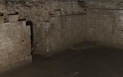 The interior of the Sublime House, believed to be the seat of a 12-century yeshiva in the city of Rouen, France. (screen capture: YouTube)