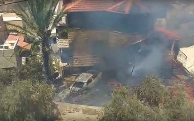 An Israel Aerospace Industries drone crashes into a home in the northern village of Zalafa, in Wadi Ara, August 9, 2016. (screen capture: YouTube)