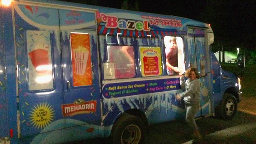 The Cholov Yisrael-certified ice cream truck (manned by Israelis) that Rabbi Seltzer brought to Camp Ramah in the Poconos for staff in August 2016 (Jessica Steinberg/Times of Israel)