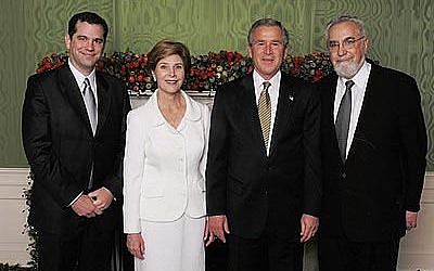 Kory (left) and Philip Bardash at the annual White House Chanukah Dinner with President Bush and the First Lady in 2012 (Facebook)