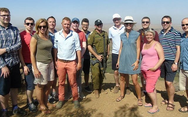 A delegation of Conservative Scottish lawmakers during an IDF strategic briefing at Mount Bental, overlooking the Syrian border, August 2016 (Elkie Myers/CFI) A delegation of Conservative Scottish lawmakers during an IDF strategic briefing at Mount Bental, overlooking the Syrian border, August 2016 (Elkie Myers/CFI)