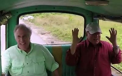 Henry Winkler (L) and William Shatner in 'Better Late Than Never' (NBC/YouTube screenshot)