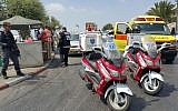 Rescue personnel attend the scene of a stabbing attack in the A-Tur neighborhood of East Jerusalem on August 11, 2016 (photo credit: United Hatzalah)