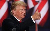 Donald Trump speaking during the evening session on the fourth day of the Republican National Convention, July 21, 2016. (Alex Wong/Getty Images)