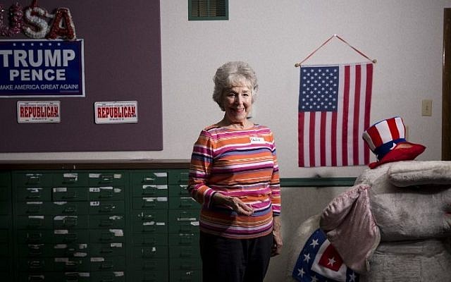 Maxine Hart, former librarian and volunteer for Donald Trump, poses for a portrait at the Blair County Republican Headquarters September 8, 2016, in Altoona, Pennsylvania. (AFP PHOTO / DOMINICK REUTER)