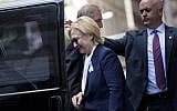 US Democratic presidential nominee Hillary Clinton gets in her car while leaving her daughter's apartment building after resting  on September 11, 2016, in New York. (AFP PHOTO/Brendan Smialowski)