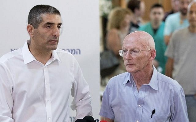 Rafi Walden, right, and Yitzhak Kreiss, director of the Sheba Medical Center, talk to journalists on September 14, 2016. (AFP/JACK GUEZ) Rafi Walden, right, and Yitzhak Kreiss, director of the Sheba Medical Center, talk to journalists on September 14, 2016. (AFP/JACK GUEZ)