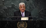 Palestinian Authority President Mahmoud Abbas addresses the 71st session of the United Nations General Assembly at the UN headquarters in New York on September 22, 2016 (AFP Photo/Timothy A. Clary)