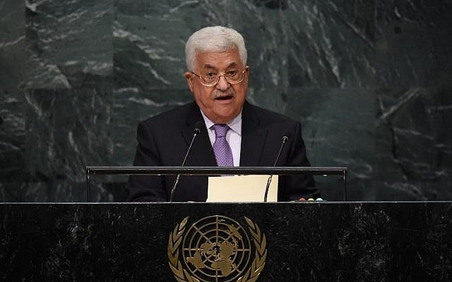 Palestinian Authority President Mahmoud Abbas addresses the 71st session of the United Nations General Assembly at the UN headquarters in New York on September 22, 2016 (AFP PHOTO / TIMOTHY A. CLARY) Palestinian Authority President Mahmoud Abbas addresses the 71st session of the United Nations General Assembly at the UN headquarters in New York on September 22, 2016 (AFP PHOTO / TIMOTHY A. CLARY)