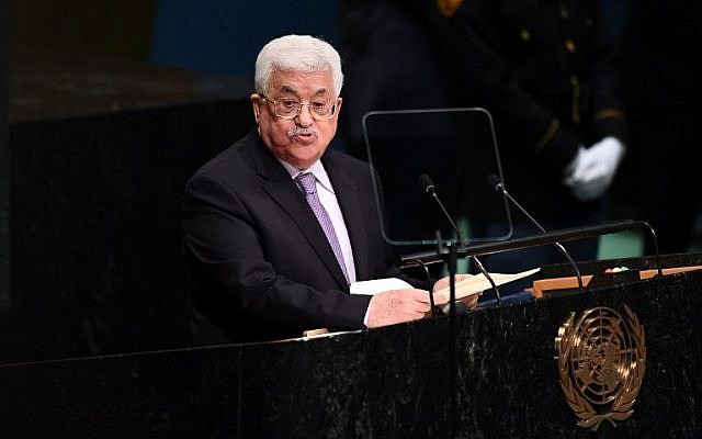 Palestinian Authority President Mahmoud Abbas addresses the 71st session of the United Nations General Assembly at the UN headquarters in New York on September 22, 2016 (AFP PHOTO / TIMOTHY A. CLARY) Palestinian Authority President Mahmoud Abbas addresses the 71st session of the United Nations General Assembly at the UN headquarters in New York on September 22, 2016 (AFP PHOTO / TIMOTHY A. CLARY)