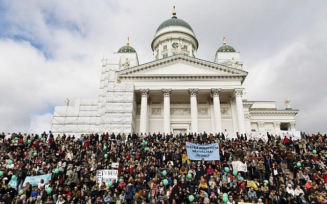 Participants demonstrate against racism and fascism in Helsinki, Finland, on September 24, 2016. AFP/Lehtikuva/Roni Rekomaa) Participants demonstrate against racism and fascism in Helsinki, Finland, on September 24, 2016. AFP/Lehtikuva/Roni Rekomaa)