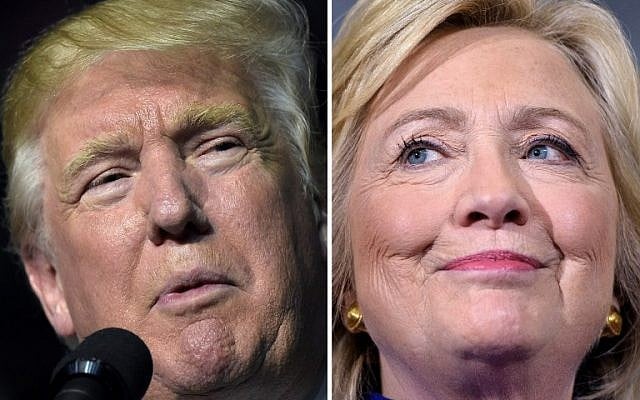 Republican presidential nominee Donald Trump in Roanoke, Virginia on September 24, 2016 and Democratic presidential nominee Hillary Clinton September 21, 2016 in Orlando, Florida. (AFP) Republican presidential nominee Donald Trump in Roanoke, Virginia on September 24, 2016 and Democratic presidential nominee Hillary Clinton September 21, 2016 in Orlando, Florida. (AFP)